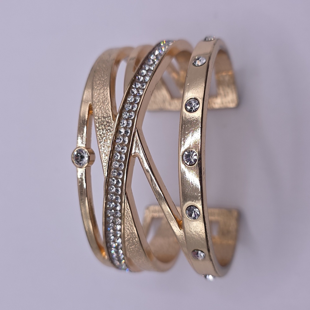 Vintage Wide Goldtone with Rhinestone Accent Cuff Bracelet